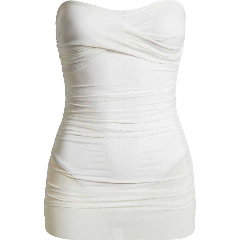NEW HUTCH radlee strapless mesh overlay skirted one piece swimsuit in white - Picture 6 of 6